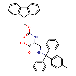 Chemical structure of (2R)-2-{[(9H-fluoren-9-ylmethoxy)carbonyl]amino}-3-{[(4-methylphenyl)(diphenyl)methyl]amino}propanoic acid , CAS 1263046-35-0, AChemBlock V143879