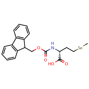 Chemical structure of (2R)-2-({[(9H-fluoren-9-yl)methoxy]carbonyl}amino)-4-(methylselanyl)butanoic acid , CAS 1369531-99-6, AChemBlock V143887