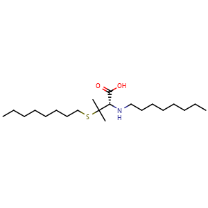 Chemical structure of (2S)-3-methyl-2-(octylamino)-3-(octylsulfanyl)butanoic acid , CAS 140939-18-0, AChemBlock V143892