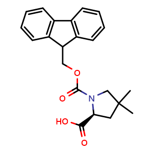 Chemical structure of (S)-1-(((9H-fluoren-9-yl)methoxy)carbonyl)-4,4-dimethylpyrrolidine-2-carboxylic acid , CAS 1380336-01-5, AChemBlock V143902