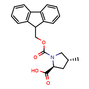 Chemical structure of (2S,4R)-1-(((9H-fluoren-9-yl)methoxy)carbonyl)-4-methylpyrrolidine-2-carboxylic acid , CAS 333777-34-7, AChemBlock V143904