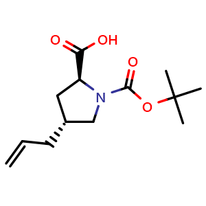 Chemical structure of (2S,4R)-4-allyl-1-(tert-butoxycarbonyl)-2-pyrrolidinecarboxylic acid , CAS 224645-82-3, AChemBlock V143906