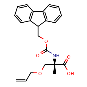 Chemical structure of (S)-2-((((9H-fluoren-9-yl)methoxy)carbonyl)amino)-3-(allyloxy)-2-methylpropanoic acid , CAS 1191429-04-5, AChemBlock V143911