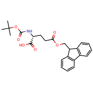 Chemical structure of (2R)-2-[(tert-butoxycarbonyl)amino]-5-(9H-fluoren-9-ylmethoxy)-5-oxopentanoic acid , CAS 123417-20-9, AChemBlock V143931