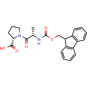 Chemical structure of (2S)-1-[(2S)-2-({[(9H-fluoren-9-yl)methoxy]carbonyl}amino)propanoyl]pyrrolidine-2-carboxylic acid , CAS 186023-44-9, AChemBlock V143937