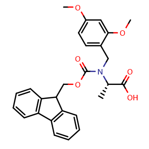 Chemical structure of (2S)-2-{(2,4-dimethoxybenzyl)[(9H-fluoren-9-ylmethoxy)carbonyl]amino}propanoic acid , CAS 1425938-66-4, AChemBlock V143938