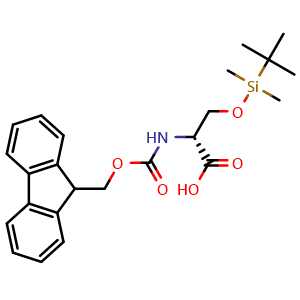 Chemical structure of (2R)-3-[(tert-butyldimethylsilyl)oxy]-2-({[(9H-fluoren-9-yl)methoxy]carbonyl}amino)propanoic acid , CAS 201210-25-5, AChemBlock V143956