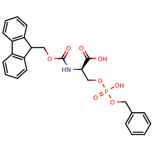Chemical structure of (2R)-2-(9H-fluoren-9-ylmethoxycarbonylamino)-3-[hydroxy(phenylmethoxy)phosphoryl]oxypropanoic acid , CAS 1212481-01-0, AChemBlock V143958