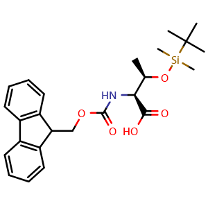 Chemical structure of (2S,3R)-3-[(tert-butyldimethylsilyl)oxy]-2-({[(9H-fluoren-9-yl)methoxy]carbonyl}amino)butanoic acid , CAS 146346-82-9, AChemBlock V143961