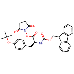 Chemical structure of L-Tyrosine, O-(1,1-dimethylethyl)-N-[(9H-fluoren-9-ylmethoxy)carbonyl]-, 2,5-dioxo-1-pyrrolidinyl ester , CAS 155892-27-6, AChemBlock V143965