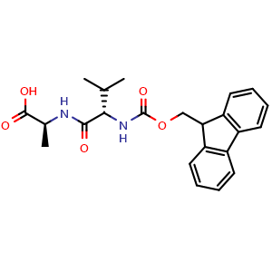 Chemical structure of (2S)-2-[(2S)-2-({[(9H-fluoren-9-yl)methoxy]carbonyl}amino)-3-methylbutanamido]propanoic acid , CAS 150114-97-9, AChemBlock V143967