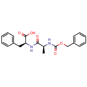 Chemical structure of (2S)-2-[(2S)-2-{[(benzyloxy)carbonyl]amino}propanamido]-3-phenylpropanoic acid , CAS 2768-53-8, AChemBlock V143973
