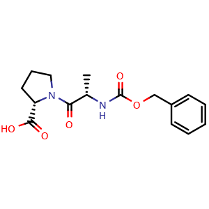 Chemical structure of (2S)-1-[(2S)-2-{[(benzyloxy)carbonyl]amino}propanoyl]pyrrolidine-2-carboxylic acid , CAS 21027-01-0, AChemBlock V143974