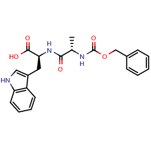 Chemical structure of (2S)-2-[(2S)-2-{[(benzyloxy)carbonyl]amino}propanamido]-3-(1H-indol-3-yl)propanoic acid , CAS 119645-65-7, AChemBlock V143975