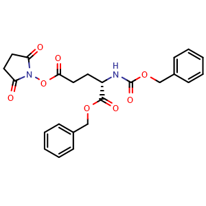 Chemical structure of 1-benzyl 2,5-dioxopyrrolidin-1-yl (2S)-2-{[(benzyloxy)carbonyl]amino}pentanedioate , CAS 34897-67-1, AChemBlock V143989