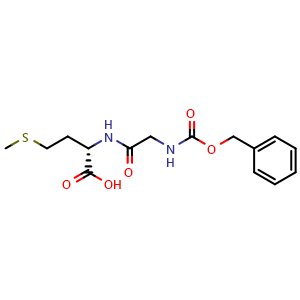 Chemical structure of (2S)-2-(2-{[(benzyloxy)carbonyl]amino}acetamido)-4-(methylsulfanyl)butanoic acid , CAS 3561-48-6, AChemBlock V143996