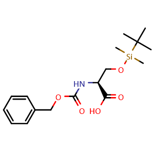 Chemical structure of (2S)-2-{[(benzyloxy)carbonyl]amino}-3-[(tert-butyldimethylsilyl)oxy]propanoic acid , CAS 146346-84-1, AChemBlock V144007