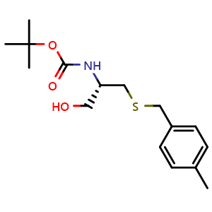 Chemical structure of tert-butyl (S)-(1-hydroxy-3-((4-methylbenzyl)thio)propan-2-yl)carbamate , CAS 129397-85-9, AChemBlock V144021