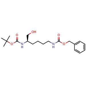 Chemical structure of (R)-(5-tert-Butoxycarbonylamino-6-hydroxyhexyl)carbamic acid benzyl ester , CAS 252940-35-5, AChemBlock V144031