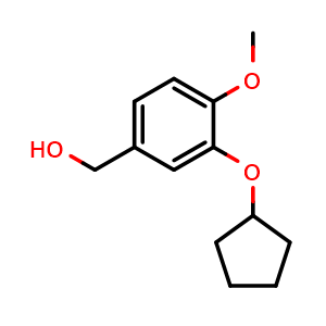 Chemical structure of Benzenemethanol, 3-(cyclopentyloxy)-4-methoxy- , CAS 133332-49-7, AChemBlock V144066