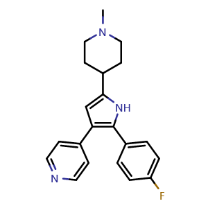 Chemical structure of Pyridine, 4-[2-(4-fluorophenyl)-5-(1-methyl-4-piperidinyl)-1H-pyrrol-3-yl]- , CAS 188343-77-3, AChemBlock V144111
