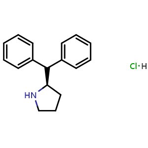 Chemical structure of (R)-2-Benzhydrylpyrrolidine hydrochloride , CAS 23627-61-4, AChemBlock V144116