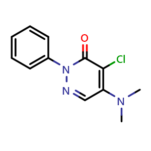 Chemical structure of 4-Chloro-5-(dimethylamino)-2-phenylpyridazin-3(2H)-one , CAS 3707-98-0, AChemBlock V144151