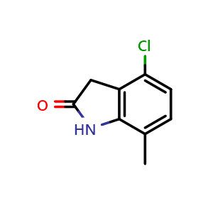 Chemical structure of 2H-Indol-2-one, 4-chloro-1,3-dihydro-7-methyl- , CAS 943526-33-8, AChemBlock V144217