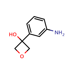 Chemical structure of 3-(3-aminophenyl)-3-oxetanol , CAS 1111734-98-5, AChemBlock V144232