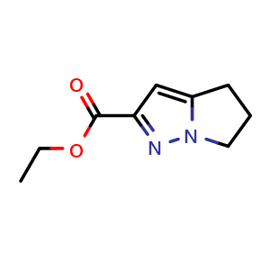 Chemical structure of Ethyl 5,6-dihydro-4h-pyrrolo[1,2-b]pyrazole-2-carboxylate , CAS 86477-09-0, AChemBlock V144296