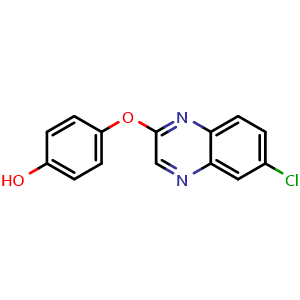 Chemical structure of 4-(6-Chloroquinoxalin-2-yloxy)phenol , CAS 76578-79-5, AChemBlock V144297