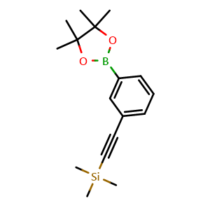 Chemical structure of 3-(4,4,5,5-Tetramethyl-[1,3,2]dioxaborolan-2-yl)-phenylethynyl-trimethylsilane , CAS 915402-03-8, AChemBlock V144300