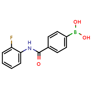 Chemical structure of N-2-Fluorophenyl 4-boronobenzamide , CAS 874288-06-9, AChemBlock V144308