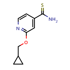 Chemical structure of 2-(cyclopropylmethoxy)pyridine-4-carbothioamide , CAS 1019546-78-1, AChemBlock V144367