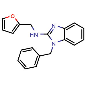 Chemical structure of 1-benzyl-N-(furan-2-ylmethyl)-1H-benzo[d]imidazol-2-amine , CAS 831234-13-0, AChemBlock V144431
