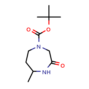 Chemical structure of tert-butyl 5-methyl-3-oxo-1,4-diazepane-1-carboxylate , CAS 179686-61-4, AChemBlock V144440