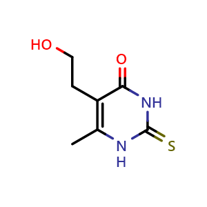 Chemical structure of 5-(2-hydroxyethyl)-6-methyl-2-thioxo-2,3-dihydropyrimidin-4(1H)-one , CAS 21585-16-0, AChemBlock V144450