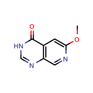 Chemical structure of 6-methoxy-3H,4H-pyrido[3,4-d]pyrimidin-4-one , CAS 183741-98-2, AChemBlock V144458