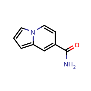 Chemical structure of indolizine-7-carboxamide , CAS 2385026-20-8, AChemBlock V144459