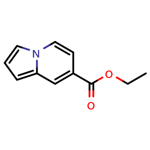 Chemical structure of ethyl indolizine-7-carboxylate , CAS 66182-02-3, AChemBlock V144460