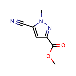 Chemical structure of methyl 5-cyano-1-methyl-1H-pyrazole-3-carboxylate , CAS 203792-51-2, AChemBlock V144478