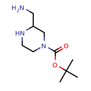 Chemical structure of tert-Butyl 3-(aminomethyl)piperazine-1-carboxylate , CAS 1376099-80-7, AChemBlock V144479