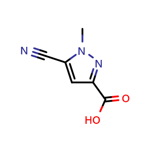 Chemical structure of 5-cyano-1-methyl-1H-pyrazole-3-carboxylic acid , CAS 1519243-10-7, AChemBlock V144482