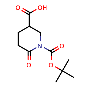 Chemical structure of 1-(tert-Butoxycarbonyl)-6-oxopiperidine-3-carboxylic acid , CAS 1779990-74-7, AChemBlock V144483
