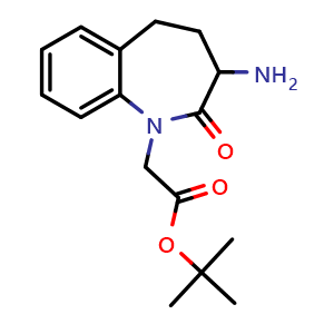 Chemical structure of tert-butyl 2-(3-amino-2-oxo-2,3,4,5-tetrahydrobenzo[b]azepin-1-yl)acetate , CAS 98626-45-0, AChemBlock V144501