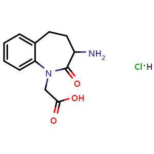 Chemical structure of 2-(3-amino-2-oxo-2,3,4,5-tetrahydrobenzo[b]azepin-1-yl)acetic acid hydrochloride , CAS 2803445-72-7, AChemBlock V144506