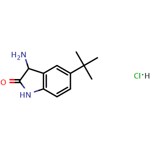 Chemical structure of 3-amino-5-tert-butyl-2,3-dihydro-1H-indol-2-one hydrochloride , CAS 1461706-05-7, AChemBlock V144515