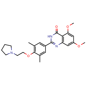 Chemical structure of 2-(3,5-Dimethyl-4-(2-(pyrrolidin-1-yl)ethoxy)phenyl)-5,7-dimethoxyquinazolin-4(3H)-one , CAS 1044871-04-6, AChemBlock V144518