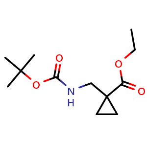 Chemical structure of 1-(tert-Butoxycarbonylamino-methyl)-cyclopropanecarboxylic acid ethyl ester , CAS 942830-53-7, AChemBlock V144519