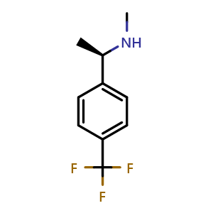Chemical structure of (R)-N-methyl-1-(4-(trifluoromethyl)phenyl)ethan-1-amine , CAS 672906-72-8, AChemBlock V144564
